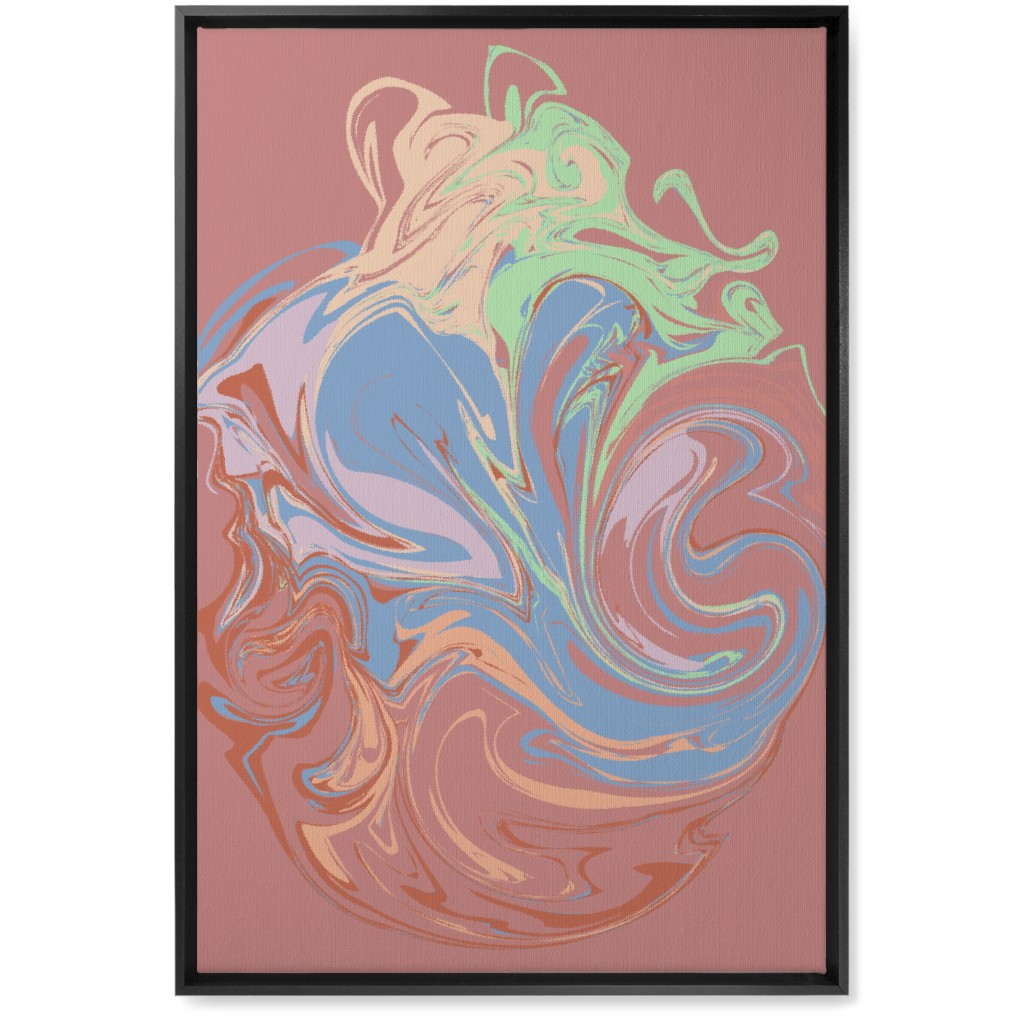 Abstract Marble Smoke Swirl - Multi on Pink Wall Art, Black, Single piece, Canvas, 20x30, Multicolor
