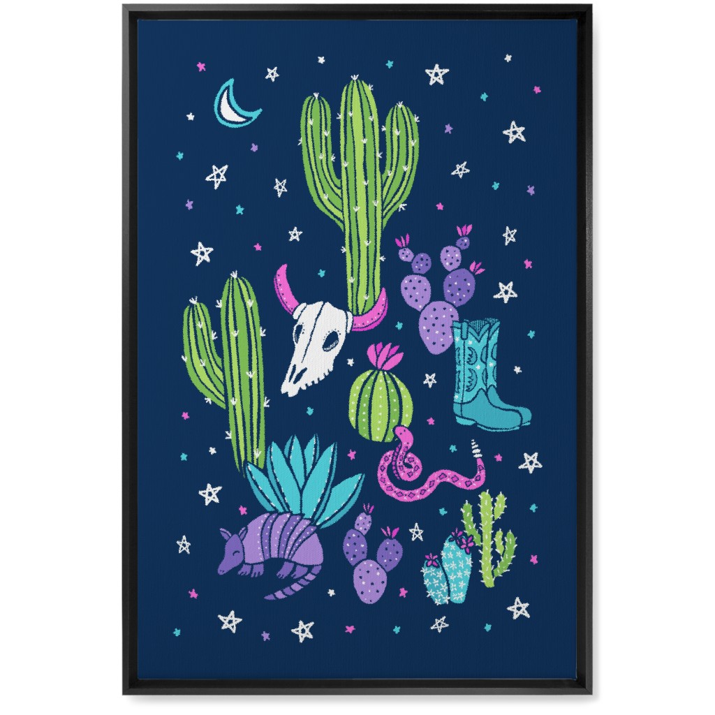 Old Desert Nights - Multi on Navy Wall Art, Black, Single piece, Canvas, 20x30, Blue