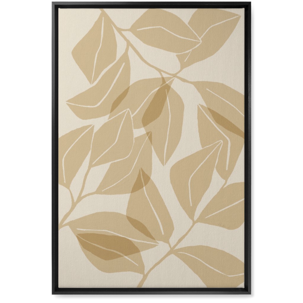 Botanical Ficus Leaves Wall Art, Black, Single piece, Canvas, 20x30, Beige, Latte