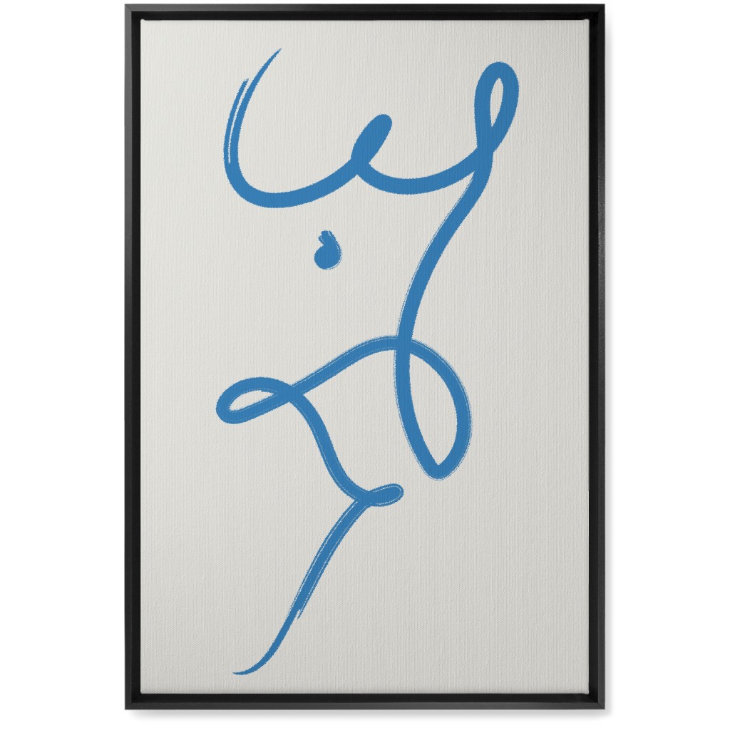 Minimalist Female Torso Line - Blue Wall Art, Black, Single piece, Canvas, 20x30, Blue