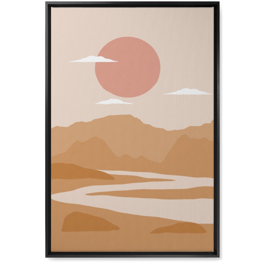 Abstract Landscape With River - Neutral Wall Art, Black, Single piece, Canvas, 20x30, Orange, Orange