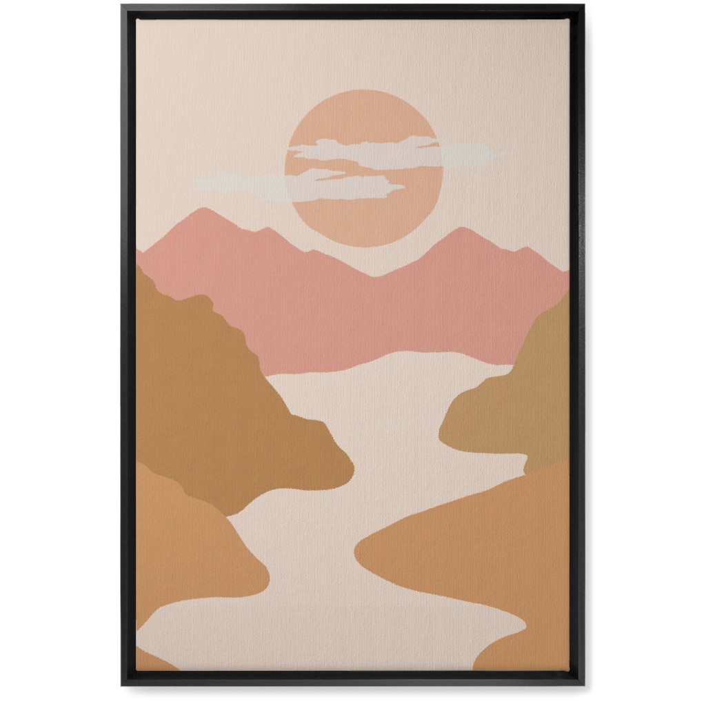 Abstract Valley Landscape - Neutral Wall Art, Black, Single piece, Canvas, 20x30, Orange