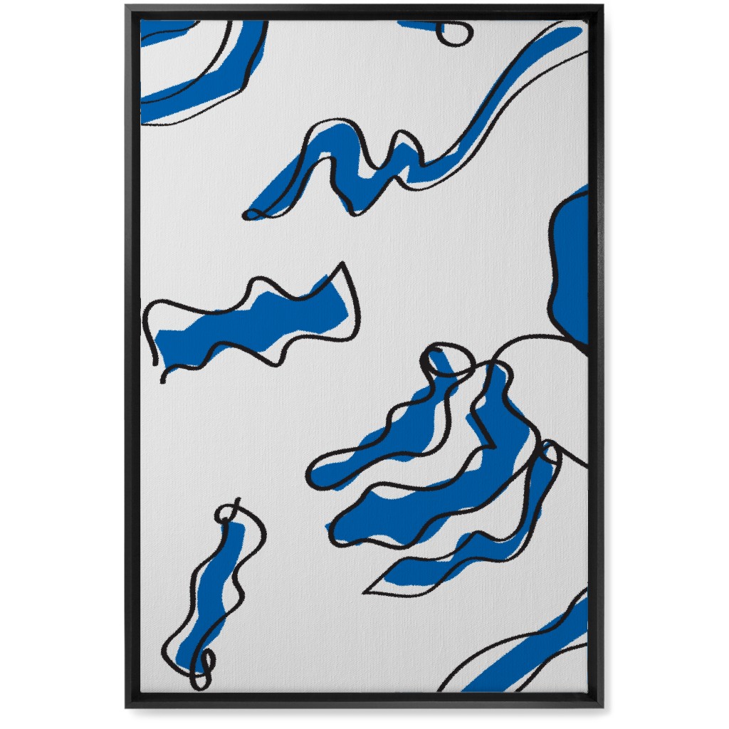 Modern Abstract Line Art Noodles - Blue and Neutral Wall Art, Black, Single piece, Canvas, 20x30, Blue, True Blue
