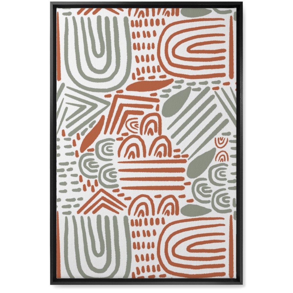 Modern Boho Abstract Shapes - Gray and Terracotta Wall Art, Black, Single piece, Canvas, 20x30, Orange, Orange
