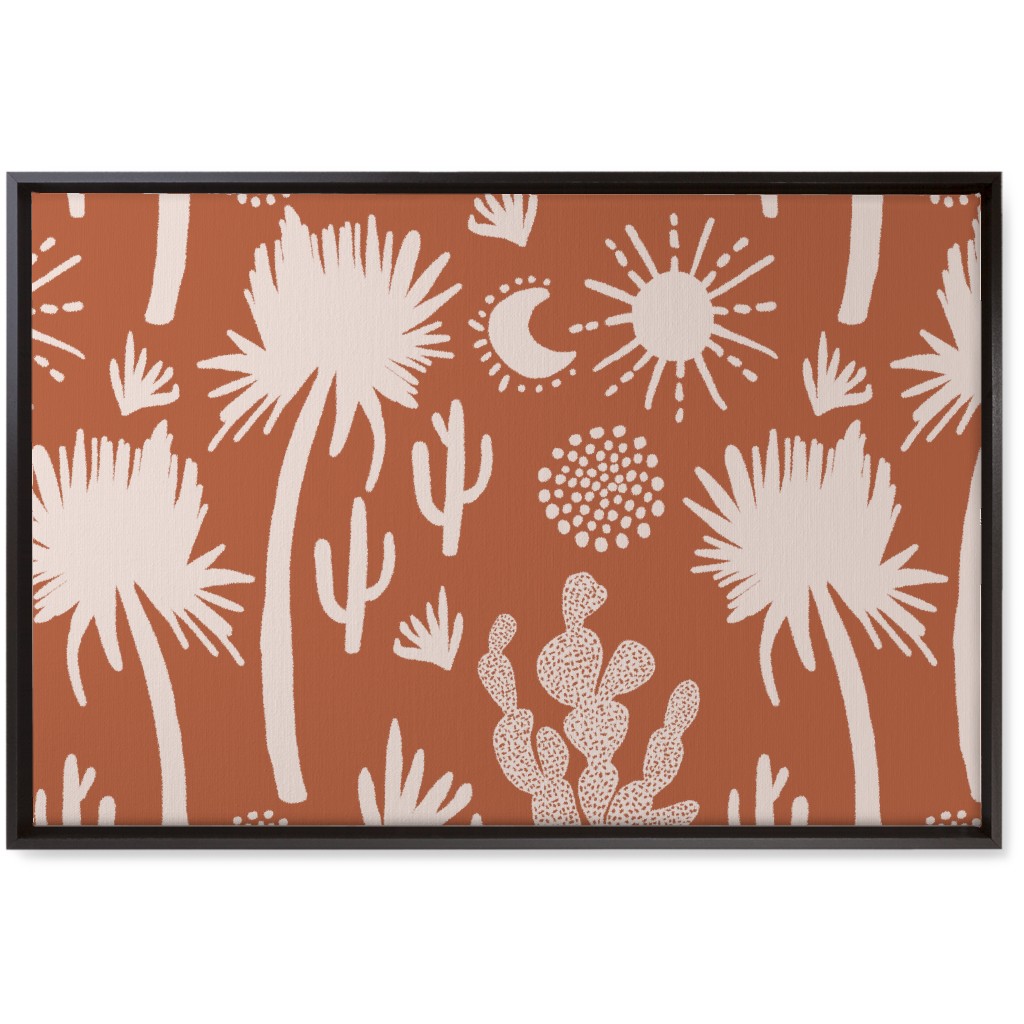 Boho Cactus and Palm Trees - Terracotta Wall Art, Black, Single piece, Canvas, 20x30, Orange, Orange