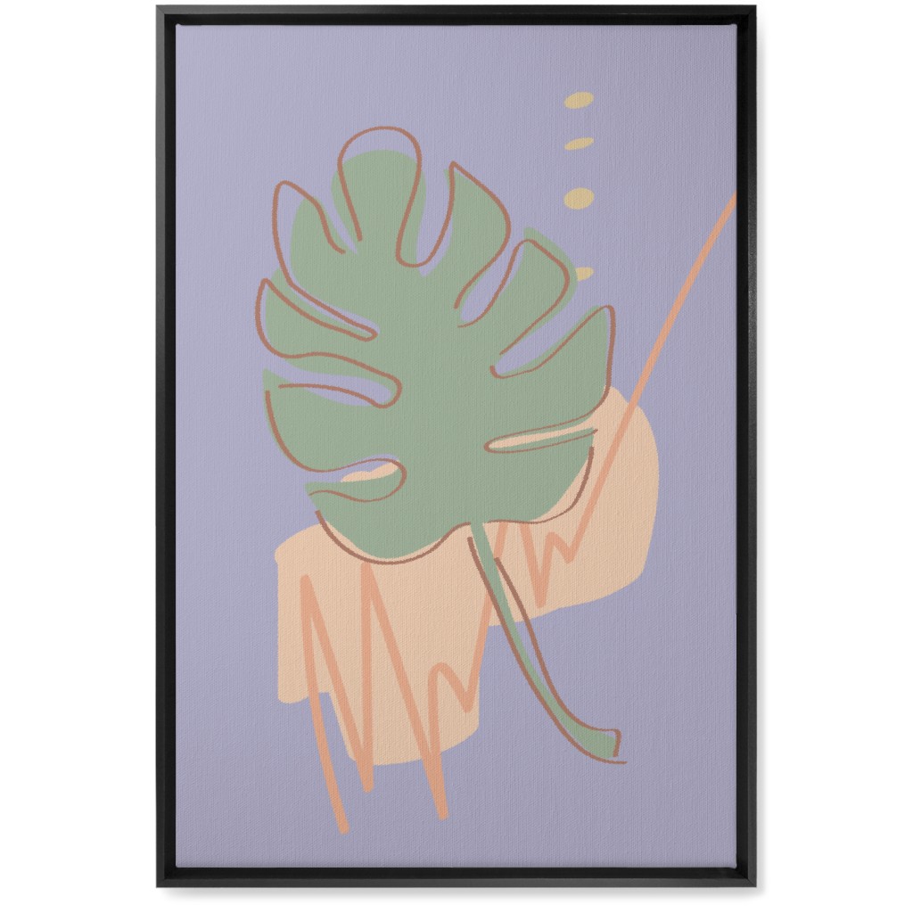 Modern Monstera Leaf - Purple and Green Wall Art, Black, Single piece, Canvas, 20x30, Purple, Purple