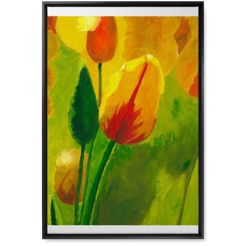 Tulip Hand Painted Oil - Orange and Green Wall Art, Black, Single piece, Canvas, 20x30, Orange, Orange