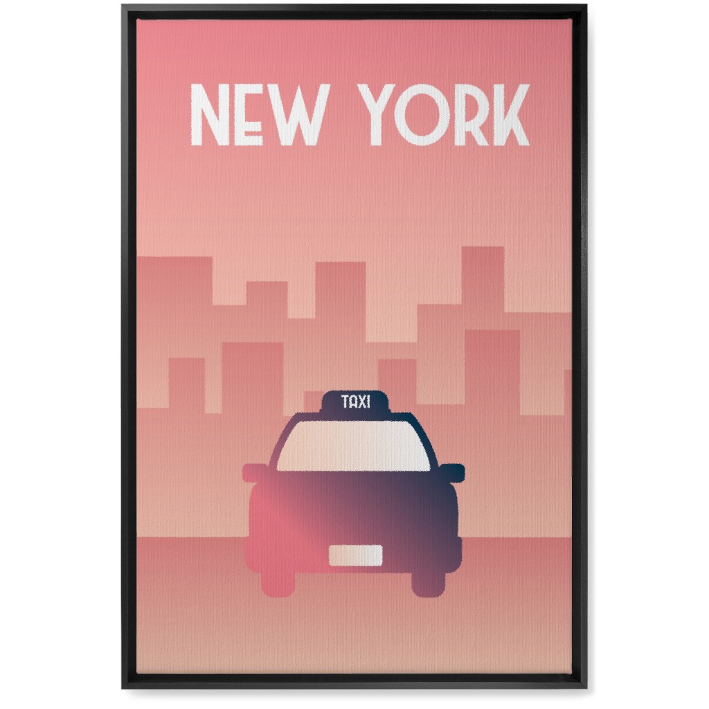 New York City Taxi Wall Art, Black, Single piece, Canvas, 20x30, Pink, Dusk Pink