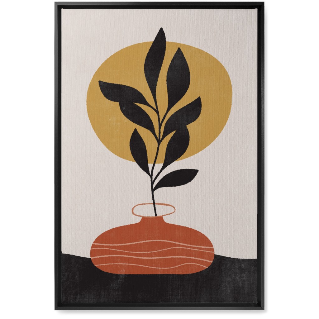 Earthen Vase - Terracotta Wall Art, Black, Single piece, Canvas, 20x30, Orange, Orange