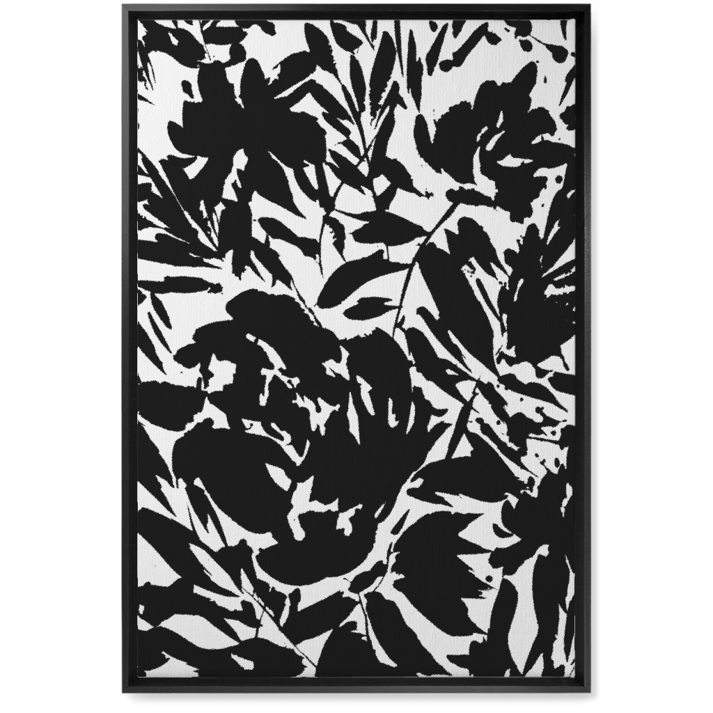 Floral Silhouette - Black and White Wall Art, Black, Single piece, Canvas, 20x30, Black