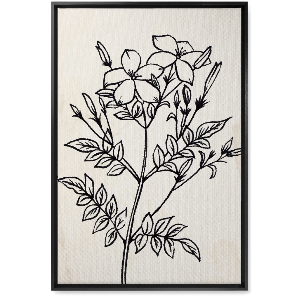 Vintage Jasmine Sketch - Beige and Black Wall Art, Black, Single piece, Canvas, 20x30, Beige