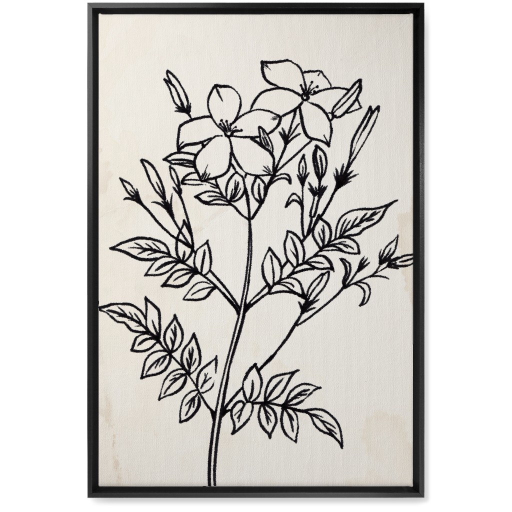 Vintage Jasmine Sketch - Beige and Black Wall Art, Black, Single piece, Canvas, 20x30, Beige, Pearl