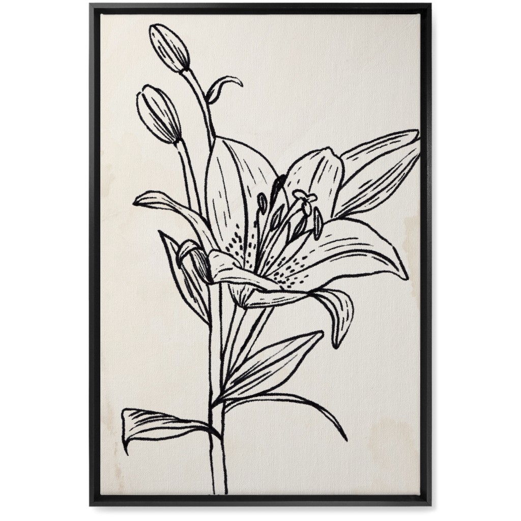 Vintage Lily Sketch - Beige and Black Wall Art, Black, Single piece, Canvas, 20x30, Beige, Pearl