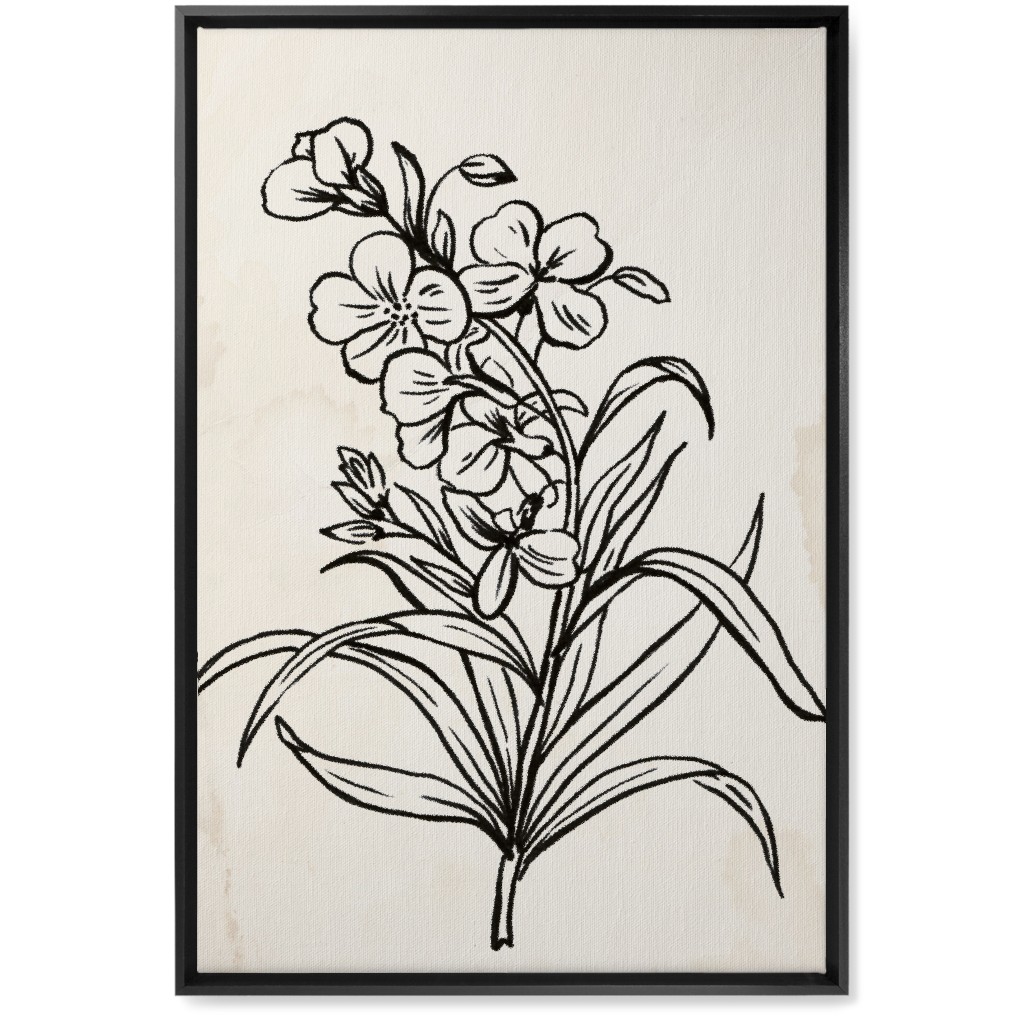 Vintage Wallflower Sketch - Beige and Black Wall Art, Black, Single piece, Canvas, 20x30, Beige