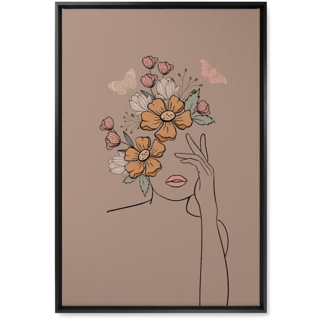 Line Art Botanical Sketch - Neutral Wall Art, Black, Single piece, Canvas, 20x30, Beige, Pearl