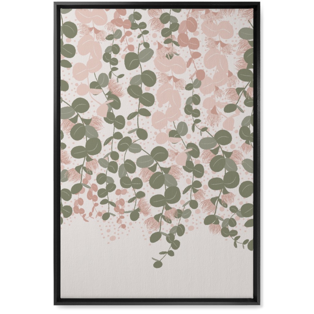 Eucalyptus - Pink & Green on Beige Wall Art, Black, Single piece, Canvas, 20x30, Green, Classic Green