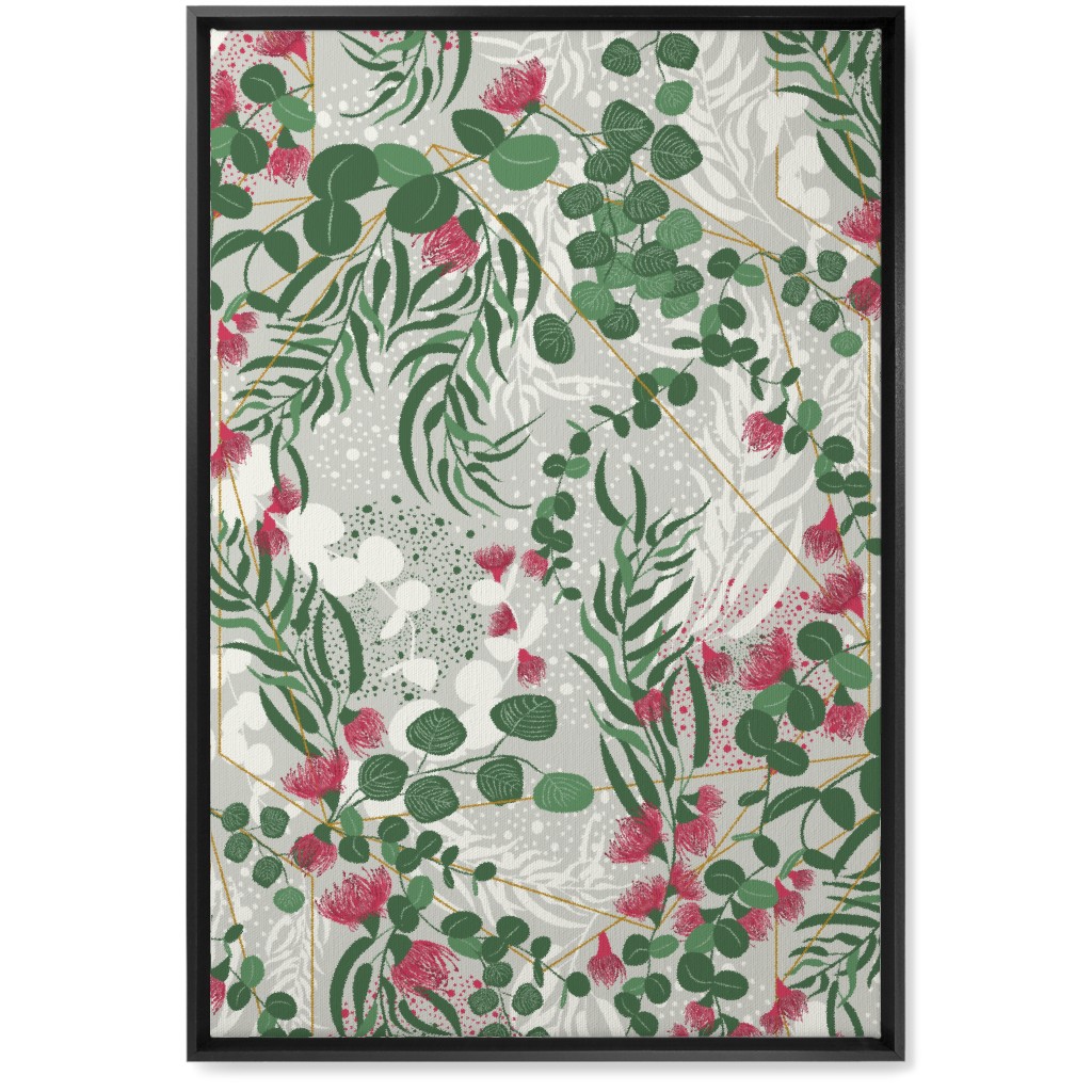 Eucalyptus - Green on Beige Wall Art, Black, Single piece, Canvas, 20x30, Green