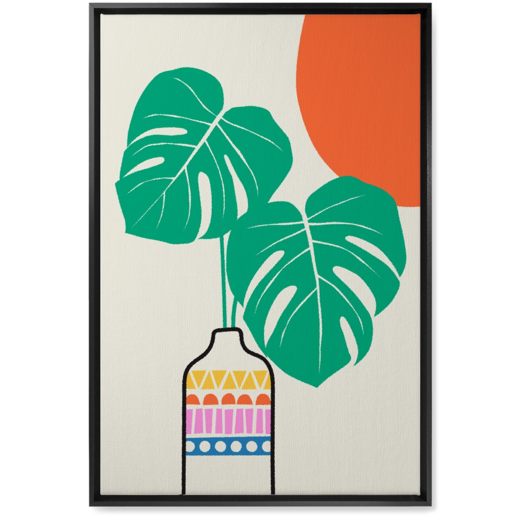 Monstera Leaves in a Vase - Neutral Wall Art, Black, Single piece, Canvas, 20x30, Multicolor