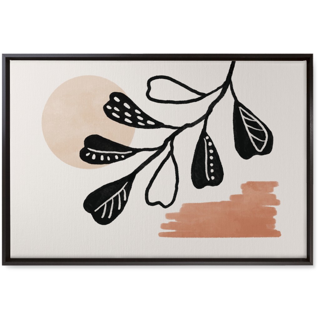 Moonlight and Leaves Wall Art, Black, Single piece, Canvas, 20x30, Beige, Tan