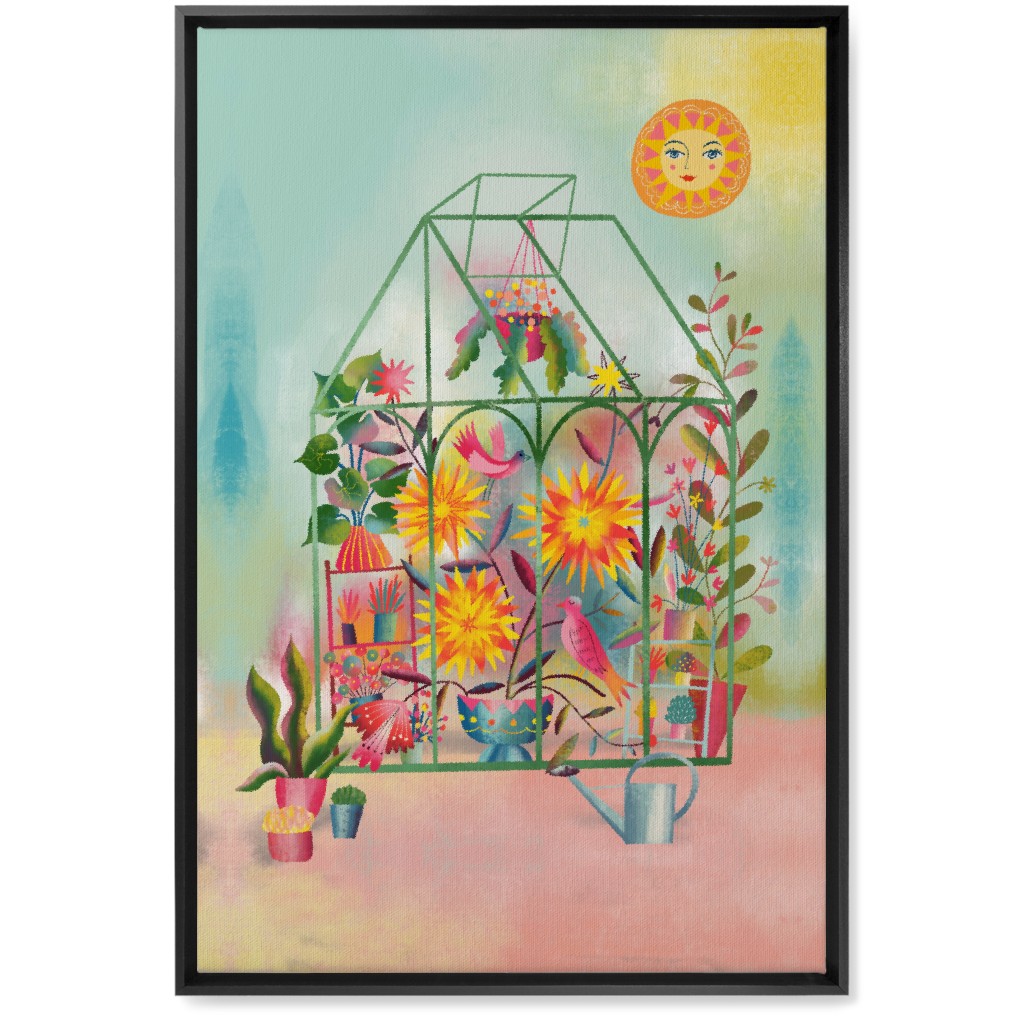 the Happy Sunny Greenhouse - Multi Wall Art, Black, Single piece, Canvas, 20x30, Multicolor