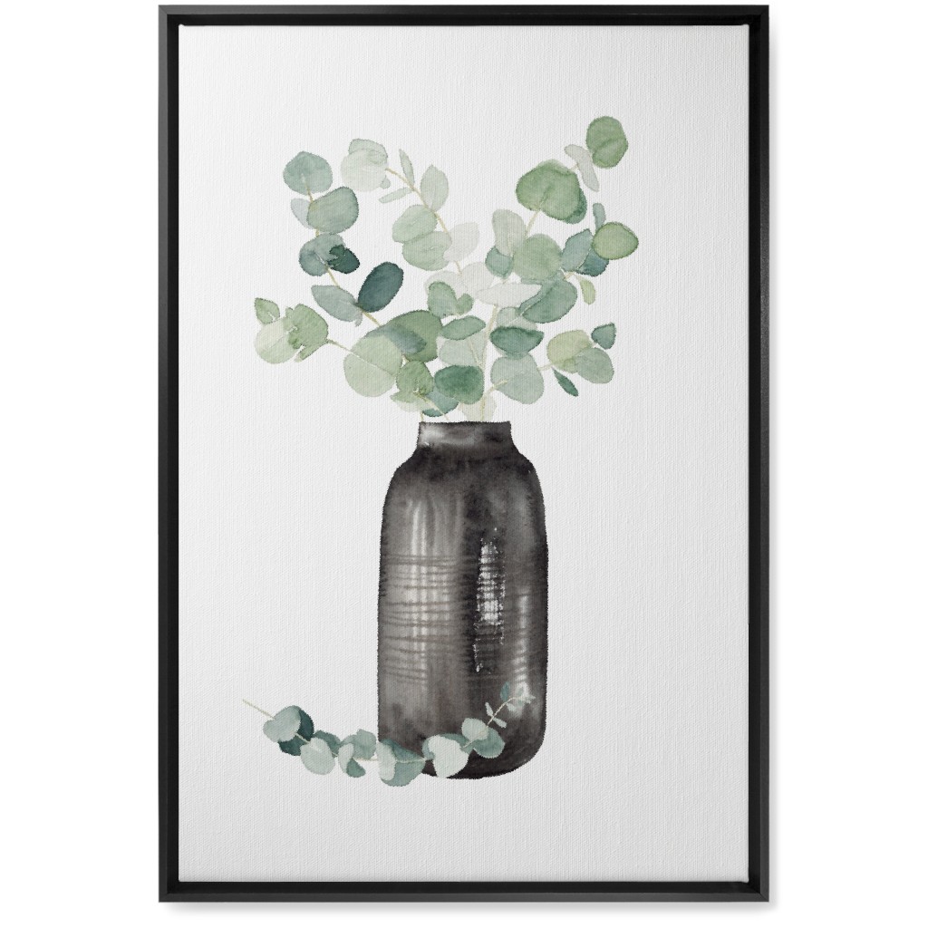 Eucalyptus in a Vase - Green Wall Art, Black, Single piece, Canvas, 20x30, Green, Classic Green