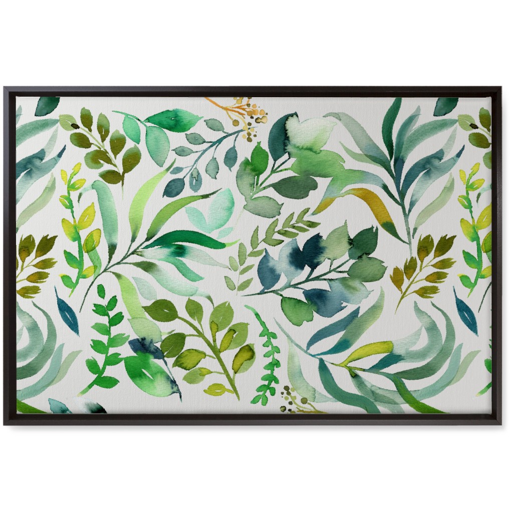 Watercolor Leaves Wall Art, Black, Single piece, Canvas, 20x30, Green, Verdant