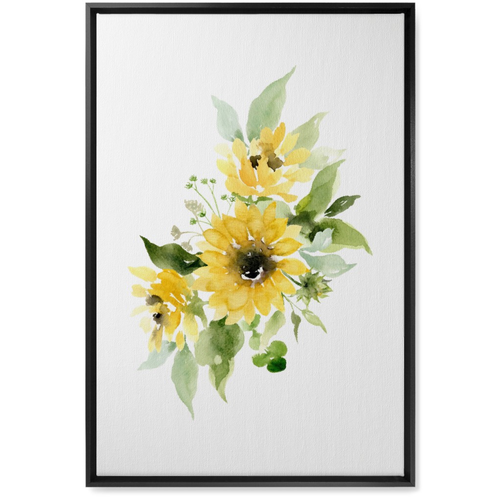 Sunflowers Watercolor - Yellow Wall Art, Black, Single piece, Canvas, 20x30, Yellow