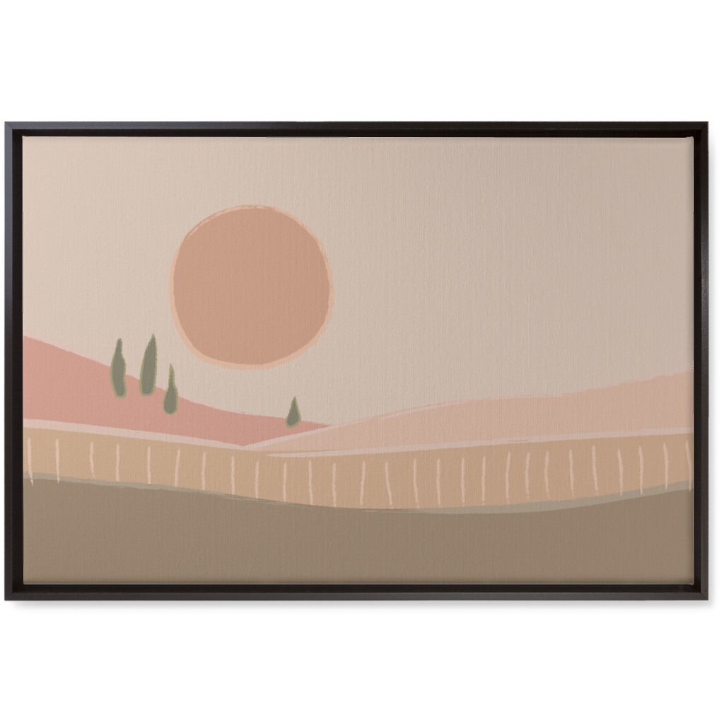 Simple Landscape Wall Art, Black, Single piece, Canvas, 20x30, Pink, Sand