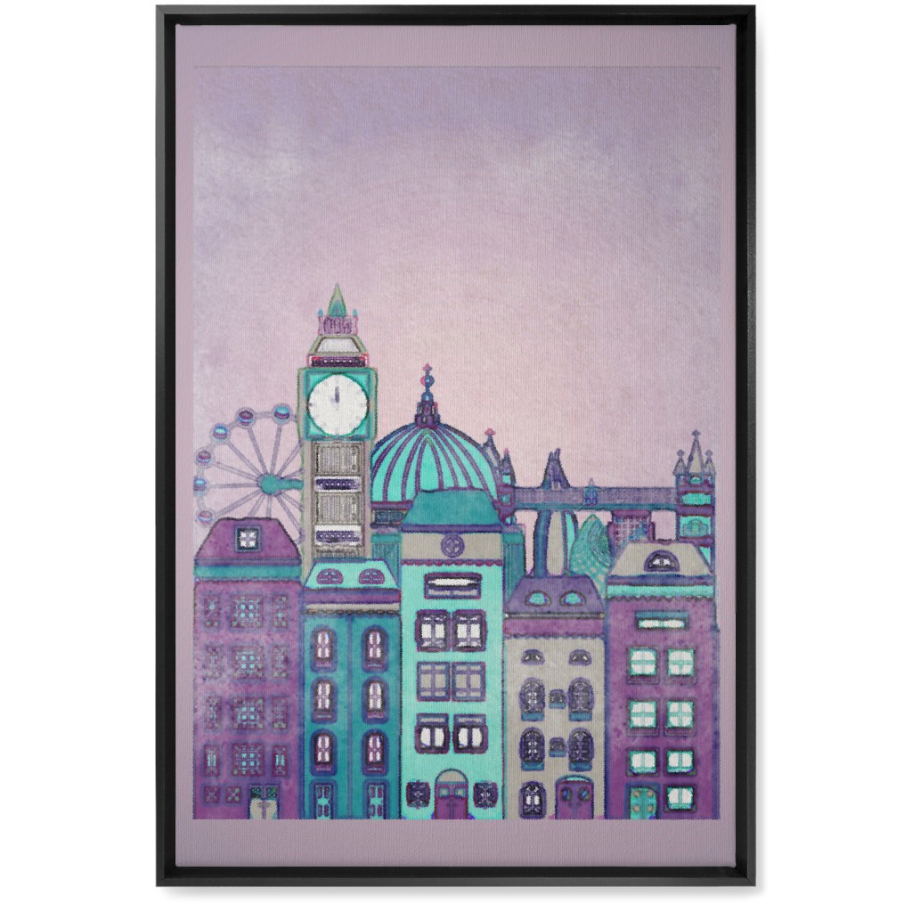 Pretty London Skyline Wall Art, Black, Single piece, Canvas, 20x30, Purple