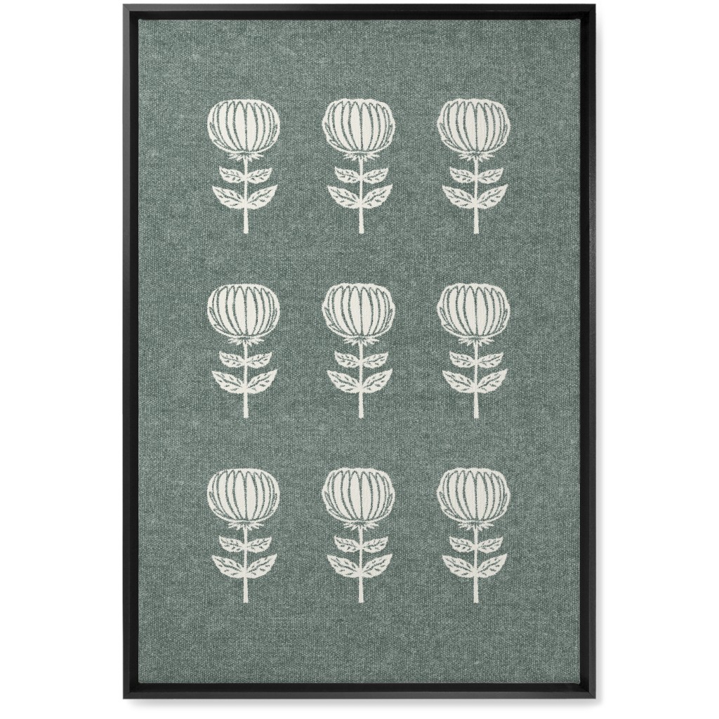Block Print Floral Wall Art, Black, Single piece, Canvas, 20x30, Green