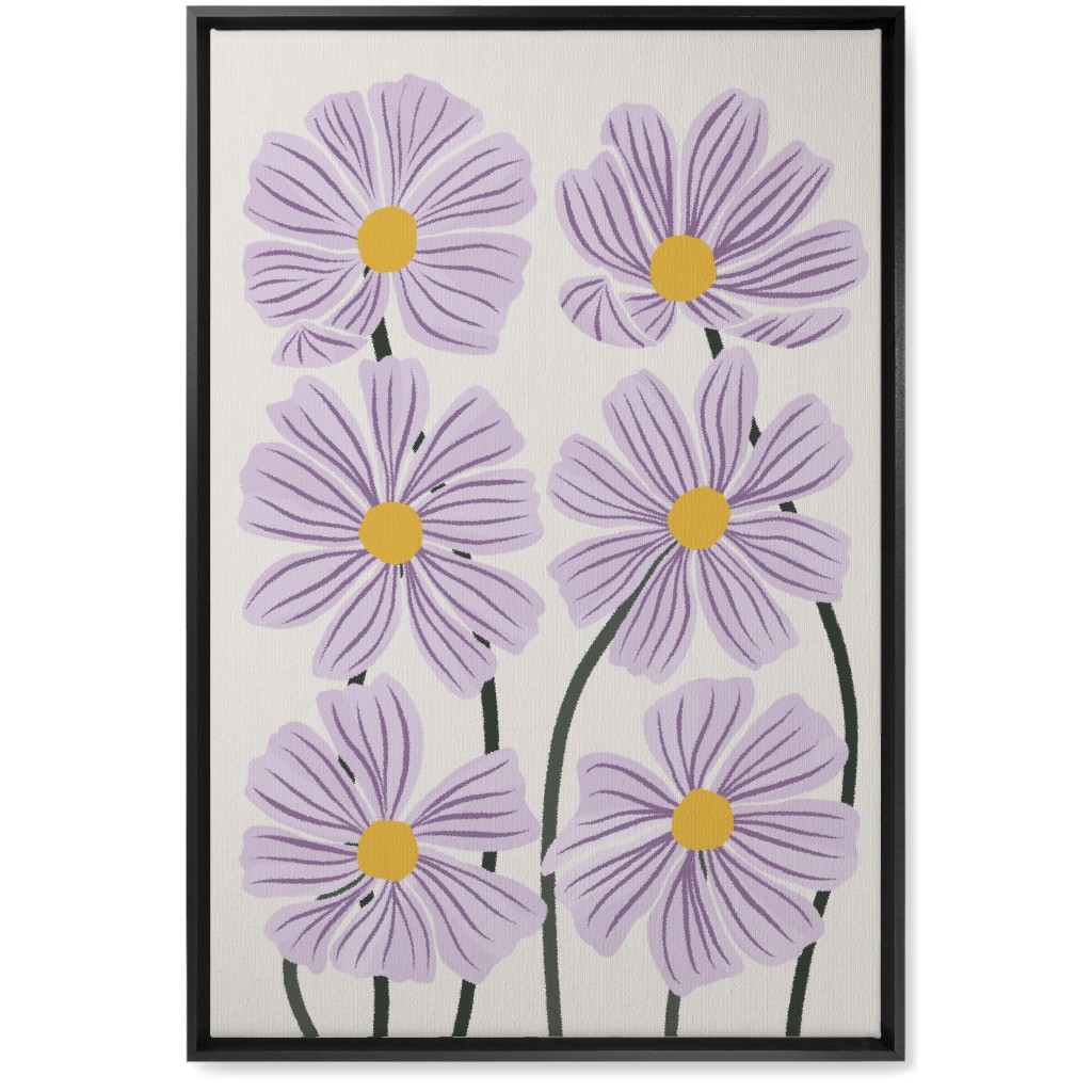 Botanical Cosmos Flowers Wall Art, Black, Single piece, Canvas, 20x30, Purple, Amethyst