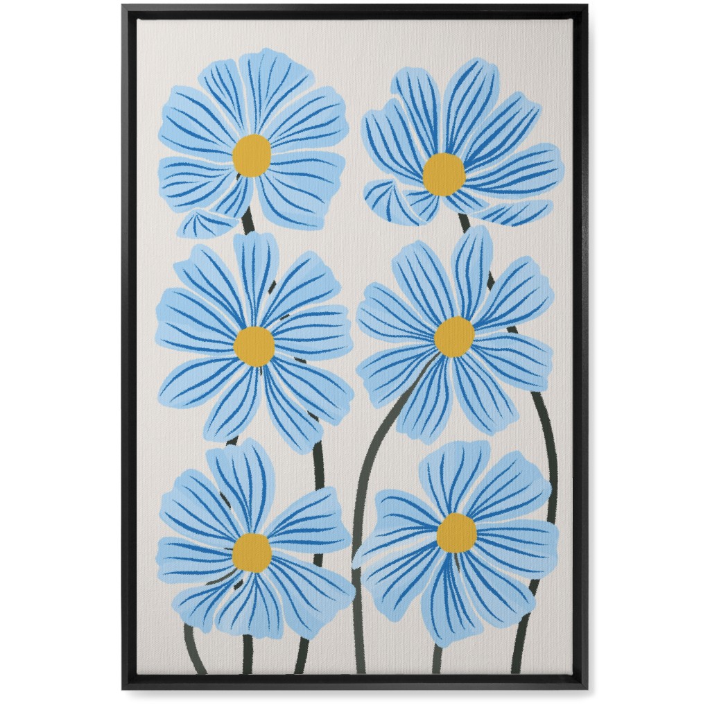 Botanical Cosmos Flowers Wall Art, Black, Single piece, Canvas, 20x30, Blue, Electric
