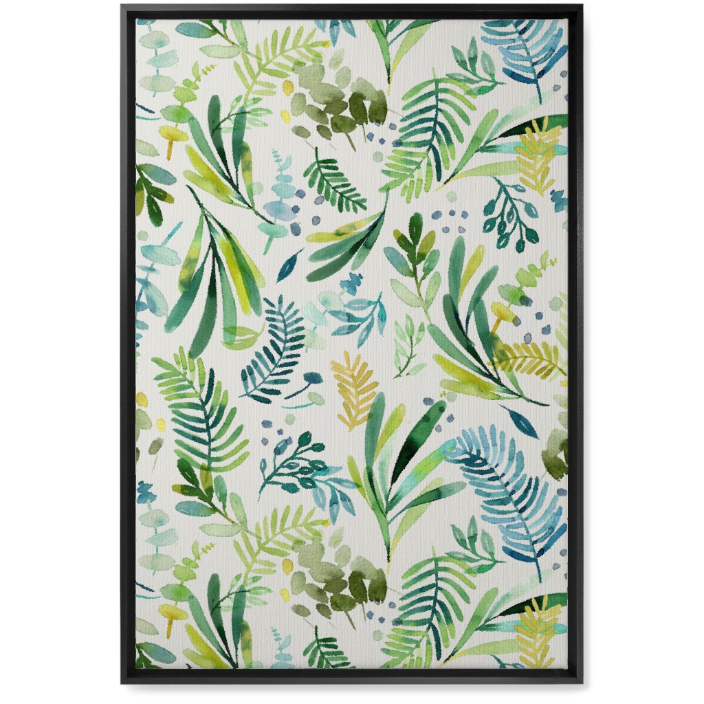 Tuscany Leaves - Green Wall Art, Black, Single piece, Canvas, 20x30, Green, Classic Green