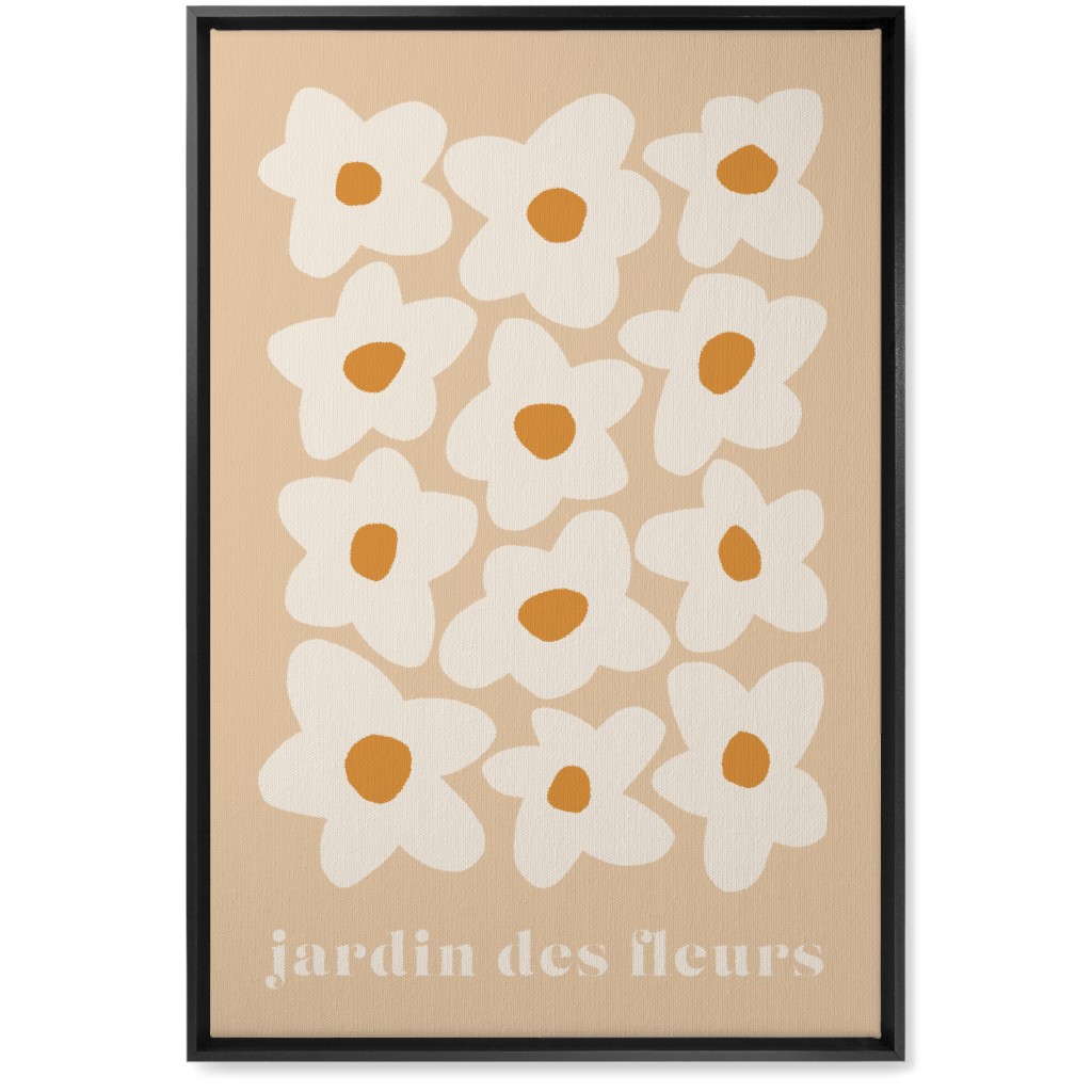 Botanical Graphic Retro Flower Garden Wall Art, Black, Single piece, Canvas, 20x30, Beige