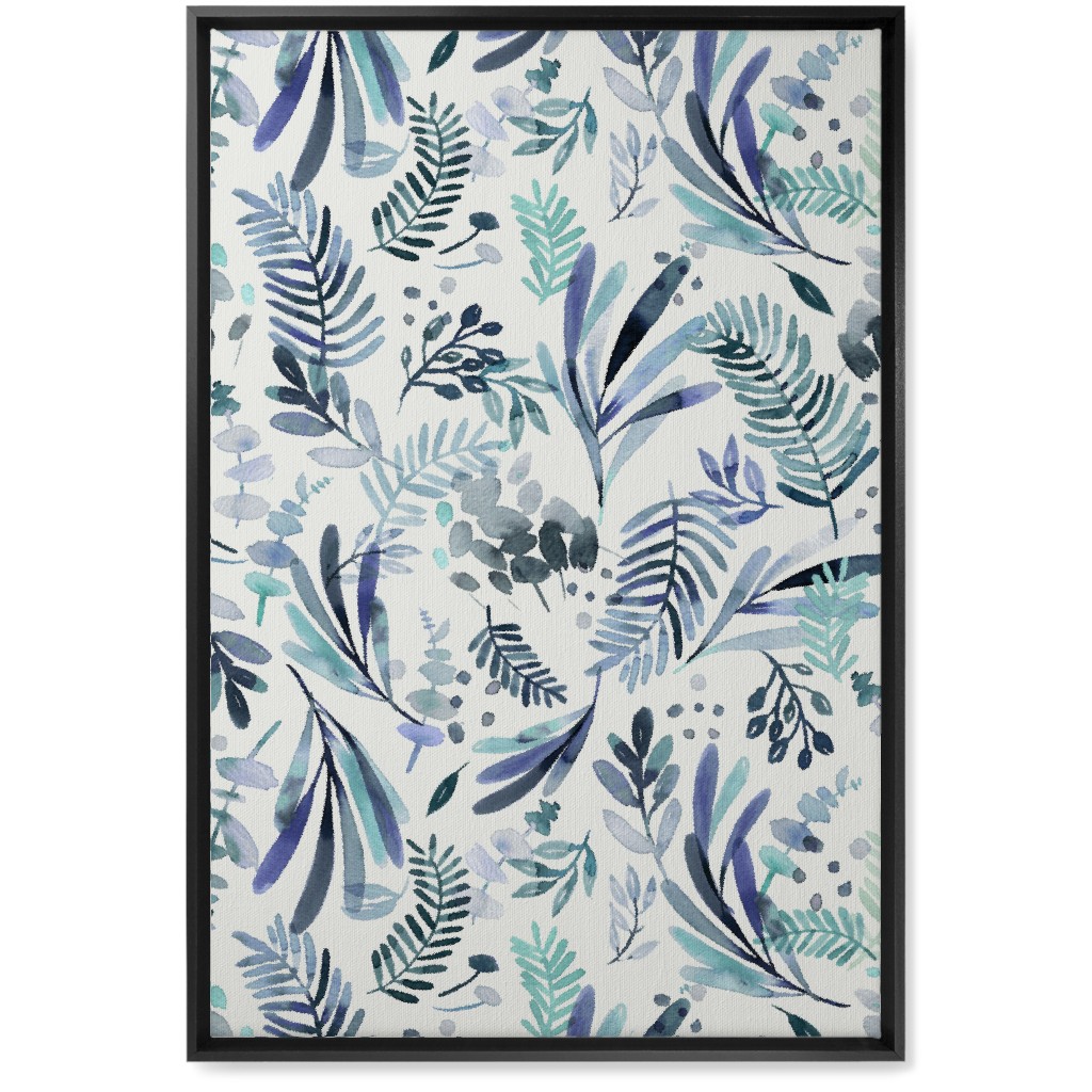 Tuscany Leaves - Blue Wall Art, Black, Single piece, Canvas, 20x30, Blue