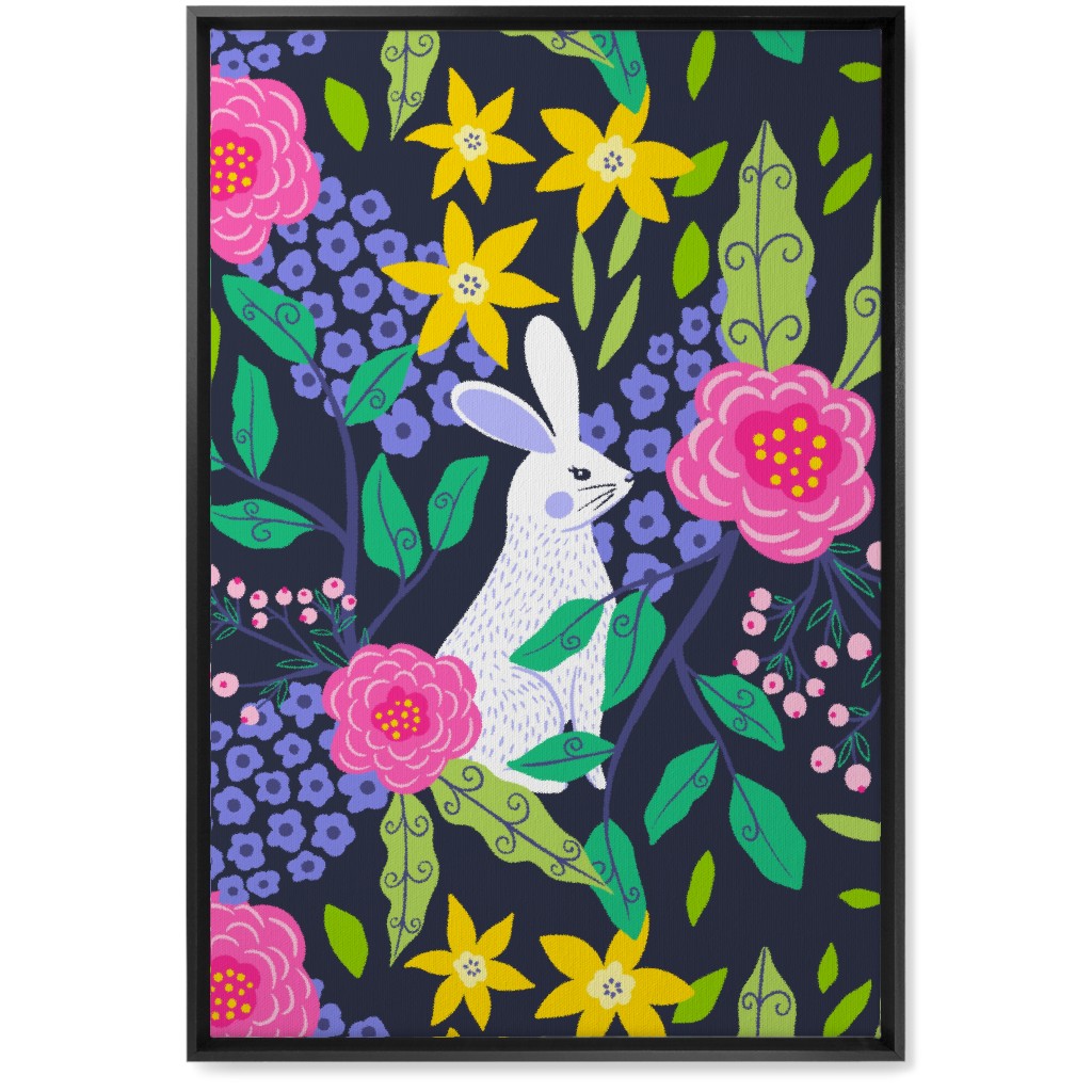Botanical Bunny - Multi Wall Art, Black, Single piece, Canvas, 20x30, Multicolor