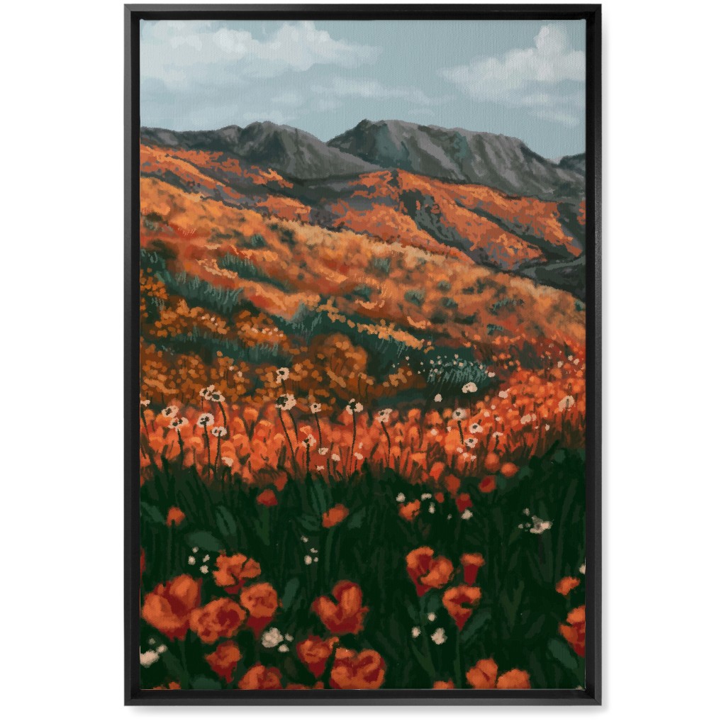 Field of Flowers - Orange and Multi Wall Art, Black, Single piece, Canvas, 20x30, Orange