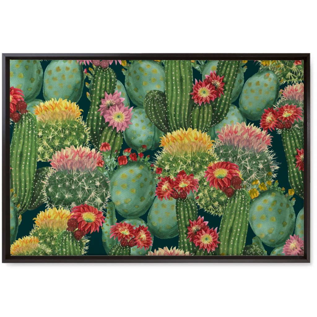 Tropical Cactus Flowers Wall Art, Black, Single piece, Canvas, 20x30, Multicolor