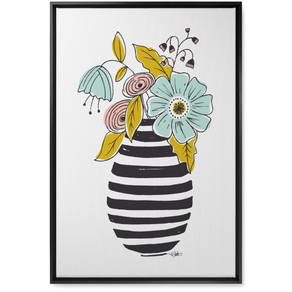 Summer Floral Vase Wall Art, Black, Single piece, Canvas, 20x30, Multicolor