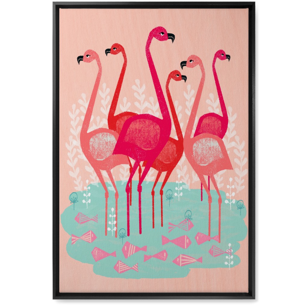 Flamingos & Fish - Pink Wall Art, Black, Single piece, Canvas, 20x30, Pink