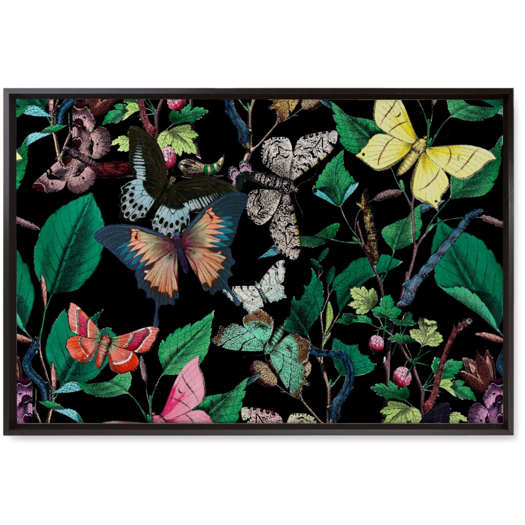 Butterfly Sanctuary - Bright on Black Wall Art, Black, Single piece, Canvas, 20x30, Multicolor