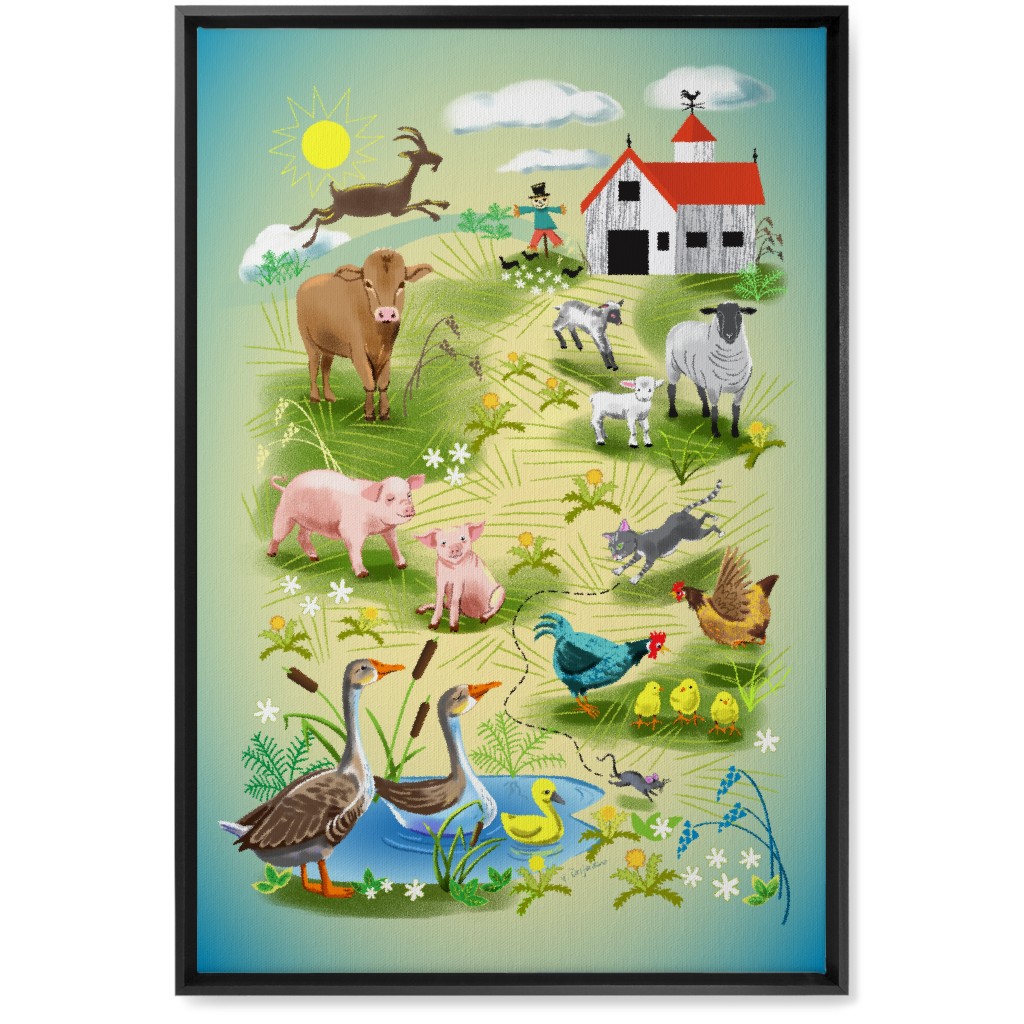 Animals on the Farm - Multi Wall Art, Black, Single piece, Canvas, 20x30, Multicolor