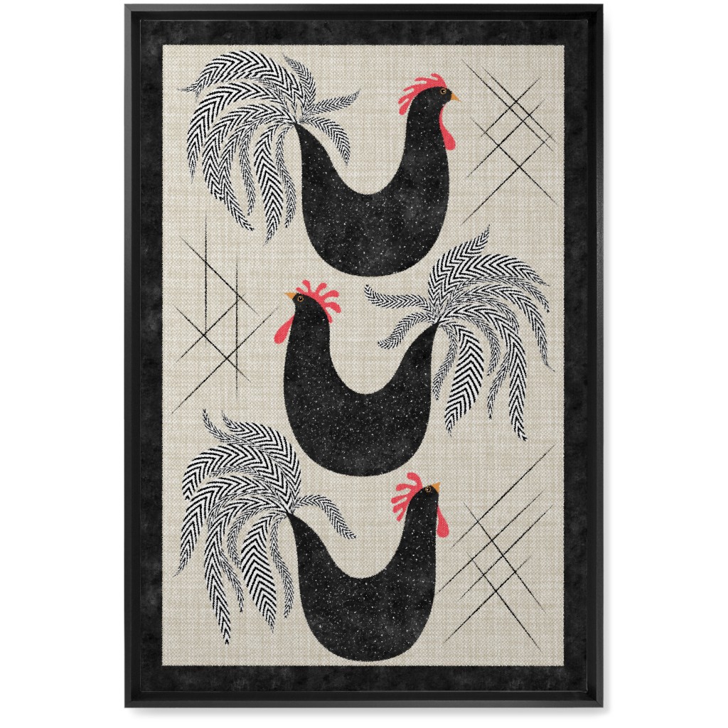 Roosters! - Black & White Wall Art, Black, Single piece, Canvas, 20x30, Black