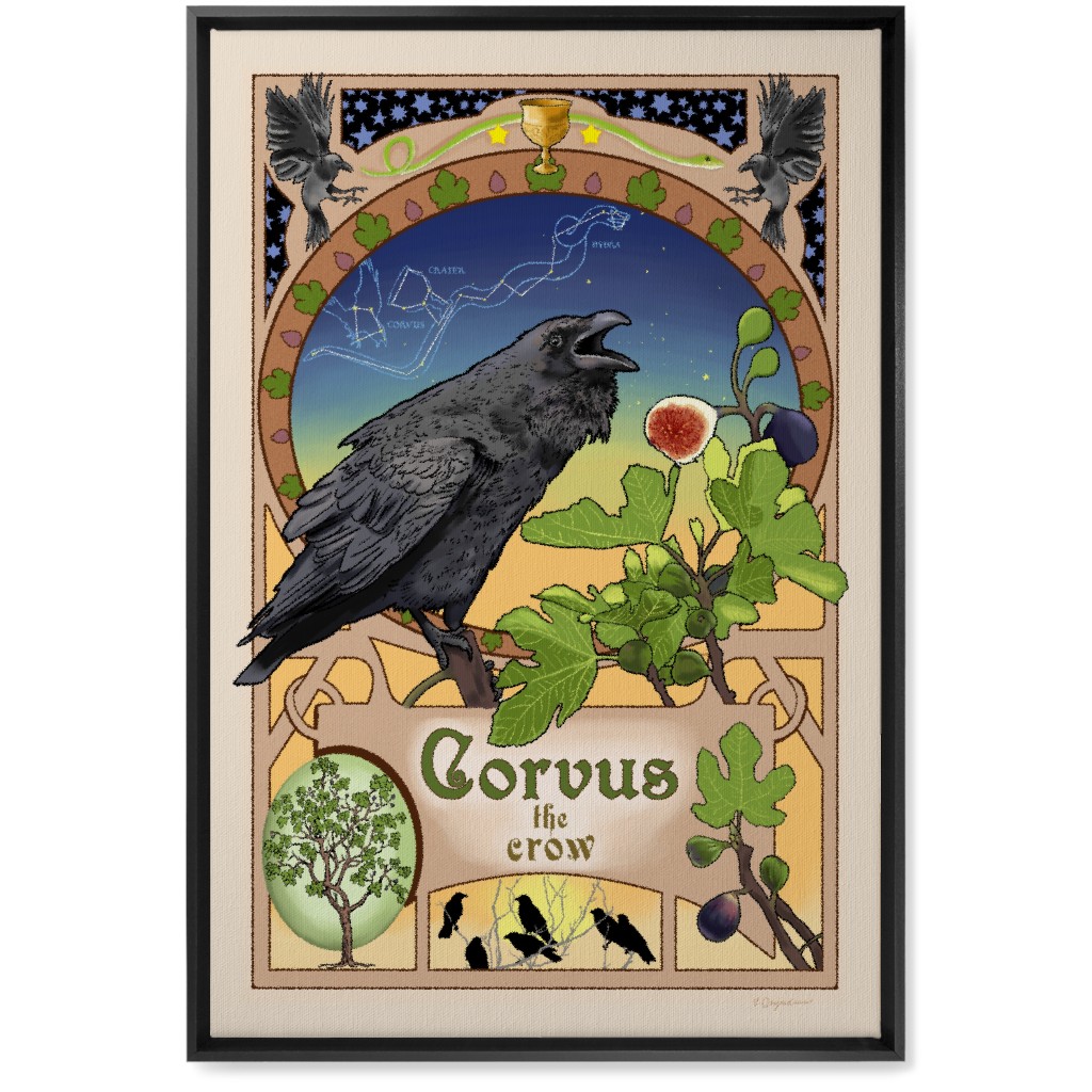 Art Nouveau Crow Wall Art, Black, Single piece, Canvas, 20x30, Multicolor