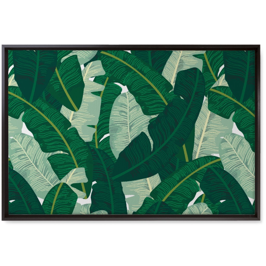 Classic Banana Leaves - Palm Springs Green Wall Art, Black, Single piece, Canvas, 20x30, Green