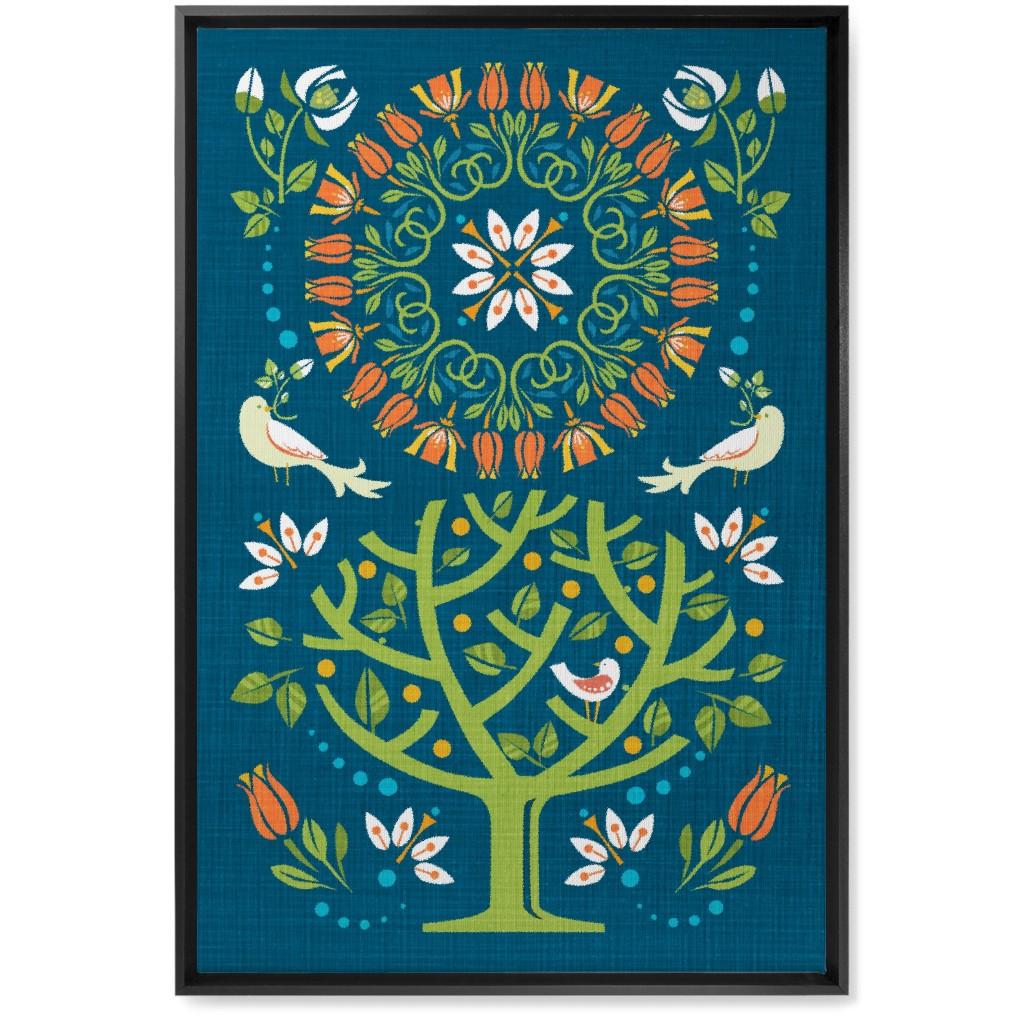Peaceful Folk Birds Wall Art, Black, Single piece, Canvas, 20x30, Blue, True Blue
