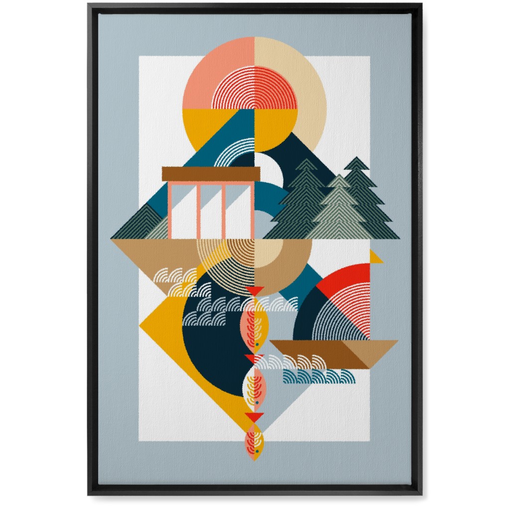 By the Sea Abstract - Multi Wall Art, Black, Single piece, Canvas, 20x30, Multicolor