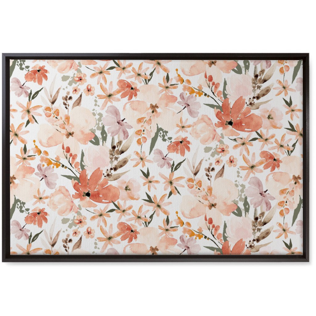 Earth Tone Floral Summer in Peach & Apricot Wall Art, Black, Single piece, Canvas, 20x30, Pink