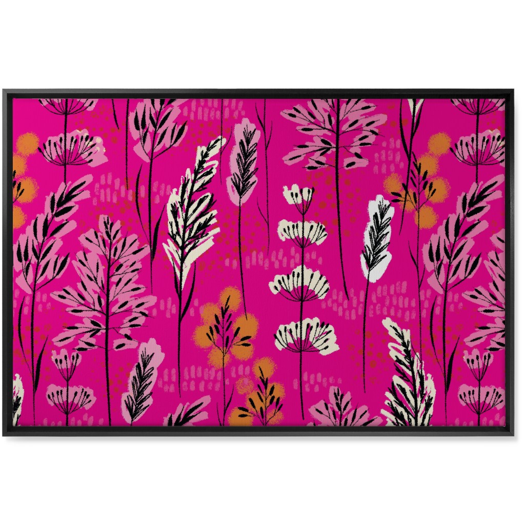 Wild Grasses on Pink Skies Wall Art, Black, Single piece, Canvas, 24x36, Pink