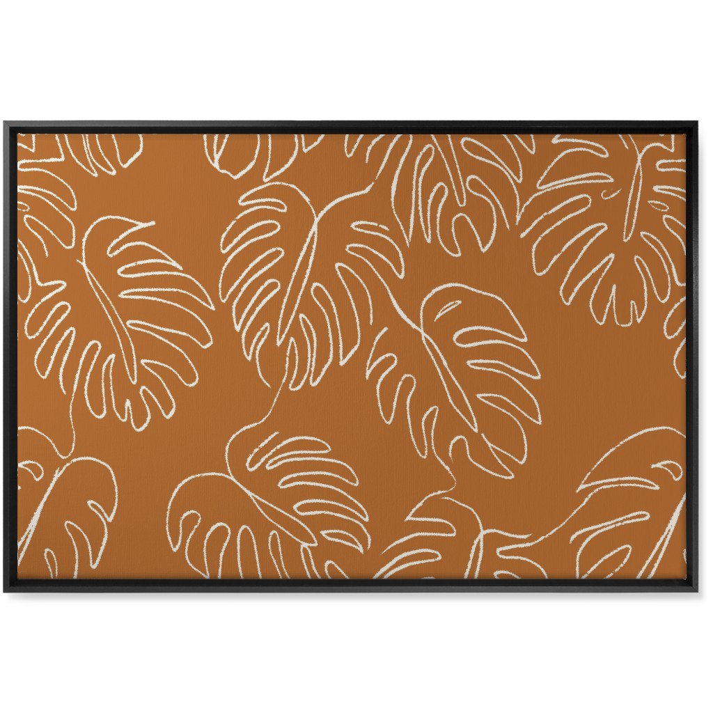 Monstera Line Art - Burnt Orange Wall Art, Black, Single piece, Canvas, 24x36, Orange, Orange